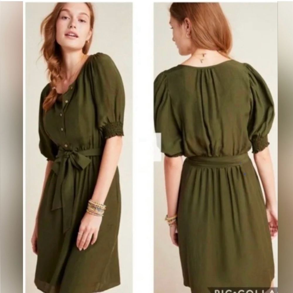 Anthropologie Olive Green Midi Dress